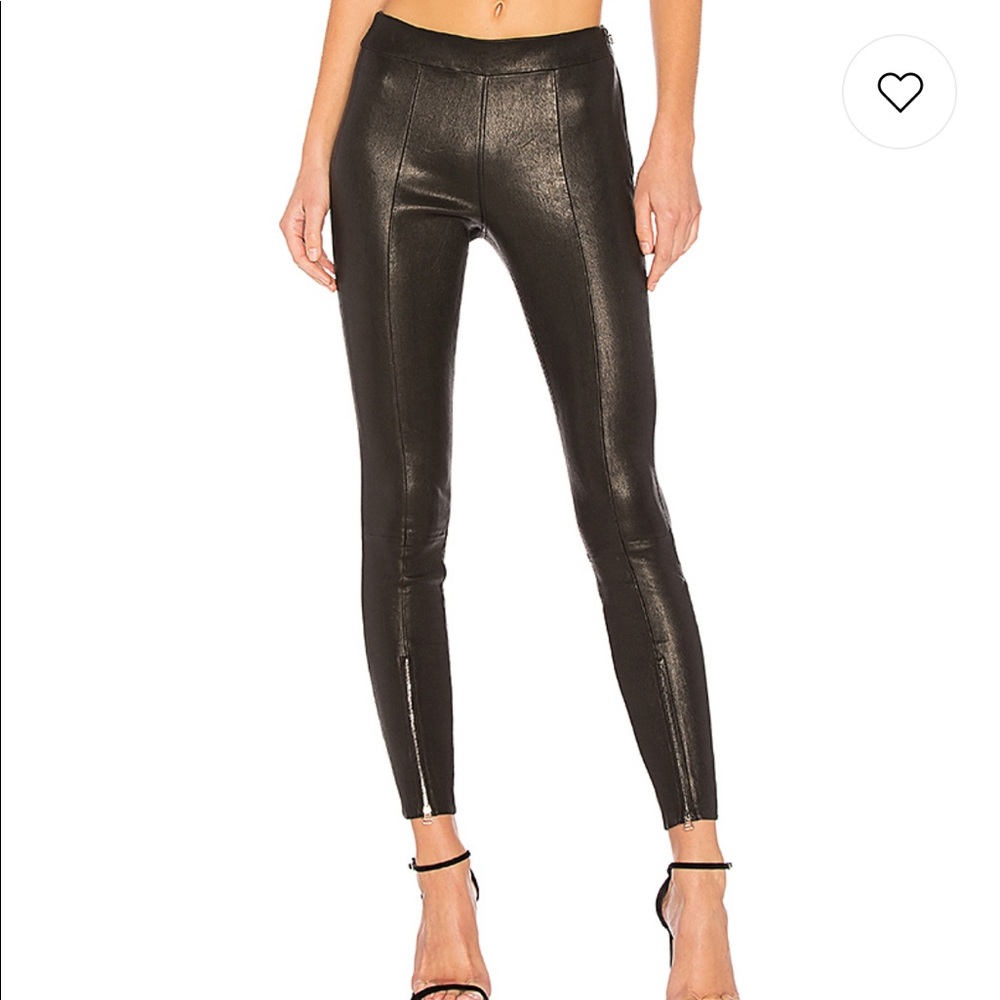 Leather pants with front zip